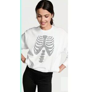 PINK by VICTORIA'S SECRET Halloween Crew Neck Sweatshirt Rhinestones Skeleton S